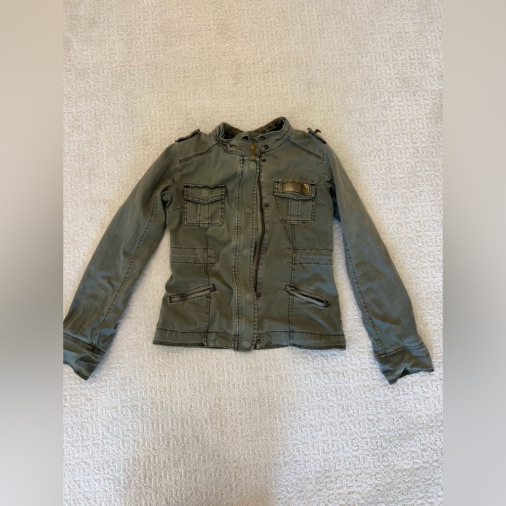 Vintage Havana Faded Army Green Utility Zip Jacket